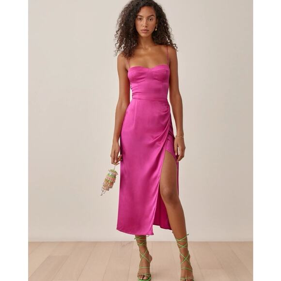 NEW NWT Reformation Marguerite Silk Dress Pink Size 12